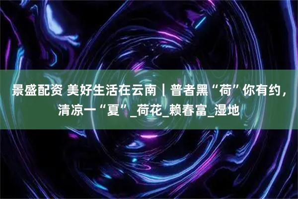 景盛配资 美好生活在云南｜普者黑“荷”你有约，清凉一“夏”_荷花_赖春富_湿地
